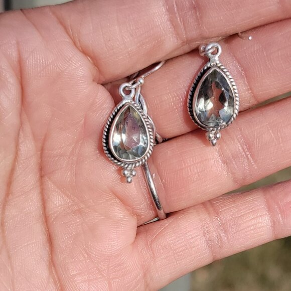Prasiolite teardrop 925 sterling silver dangle earrings - Picture 10 of 16